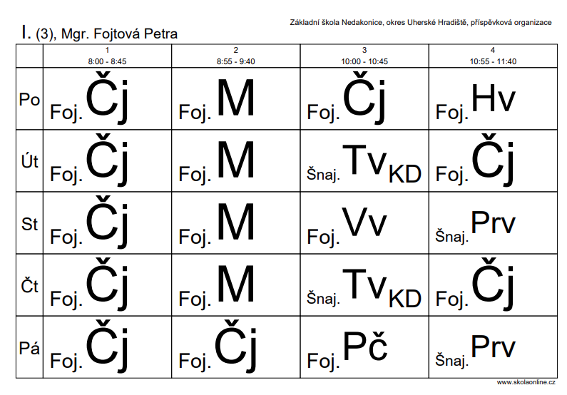 Rozvrh 1.&nbsp;třída